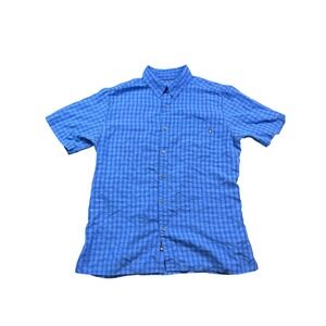 Marmot Mens Large Button Up Shirt Blue Plaid Short Sleeve Outdoor Hiking Travel